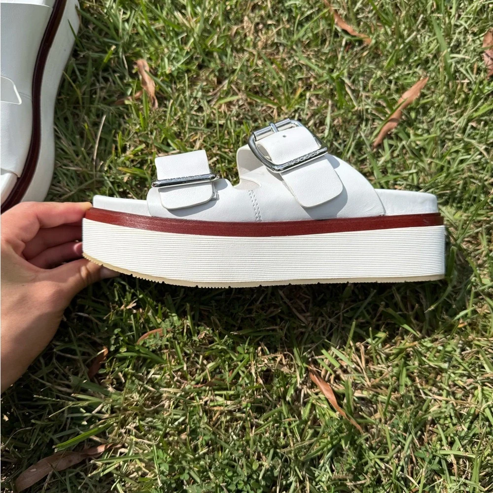 Chic White Platform Sandals with Buckle Detail